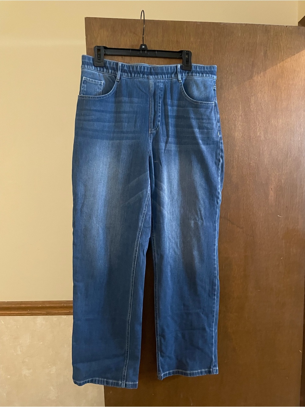 HALARA Men's Relaxed Dark Blue Elastic-Waist Jeans